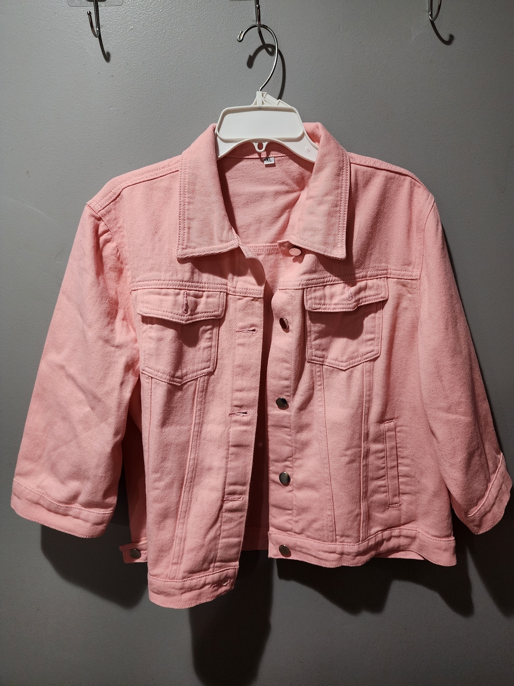 3/4 Sleeve Pink Denim Jacket Woth Pockets Button-Up